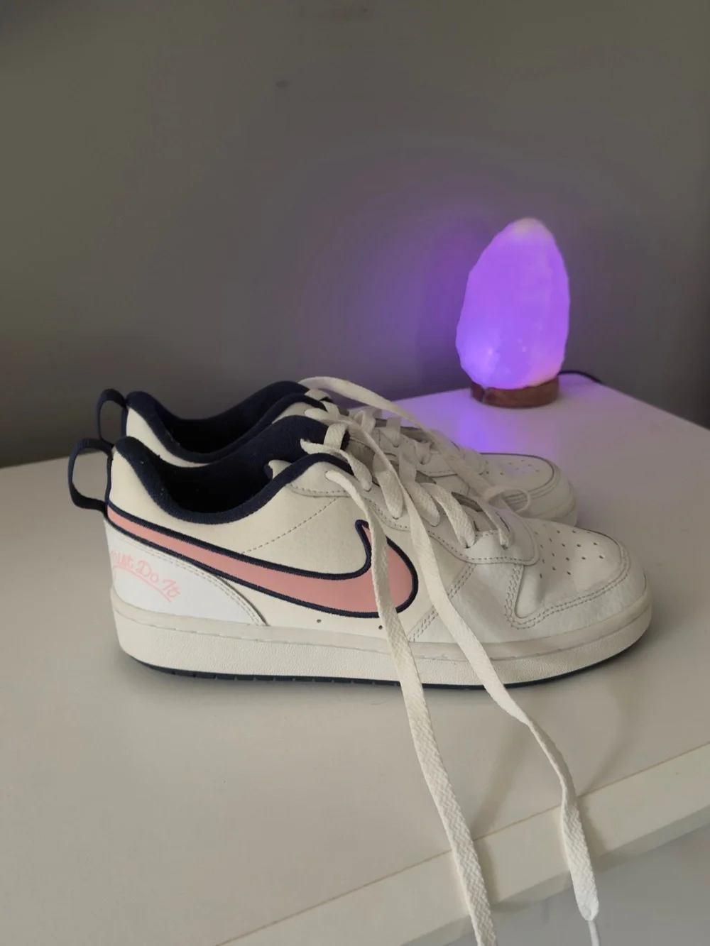 Nike Kids White Sneakers with Pink Swoosh